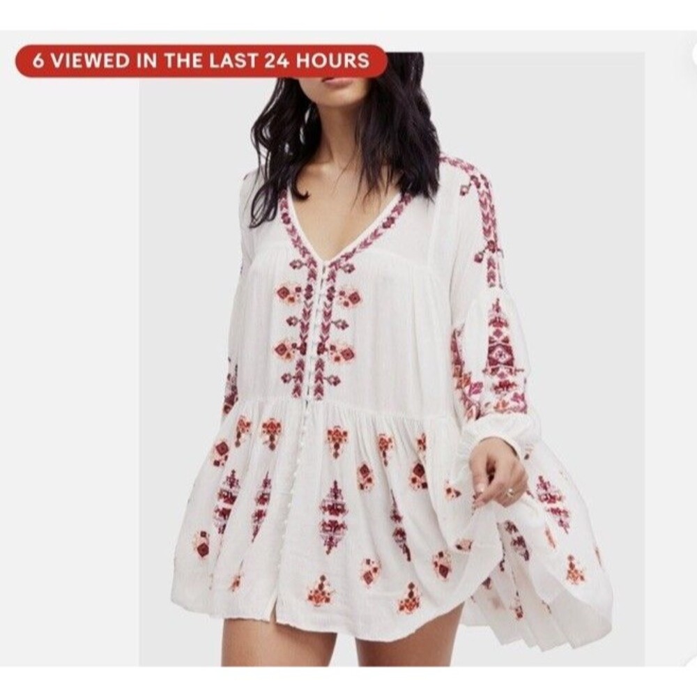 Free People Adrianna Embroidered Hi-Low Tunic Dress Sz XS